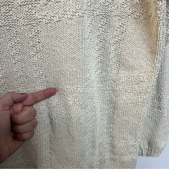80s Vintage Cream Nova Check Plaid Embroidered Sweater Mock Neck Pullover Small - Picture 5 of 9